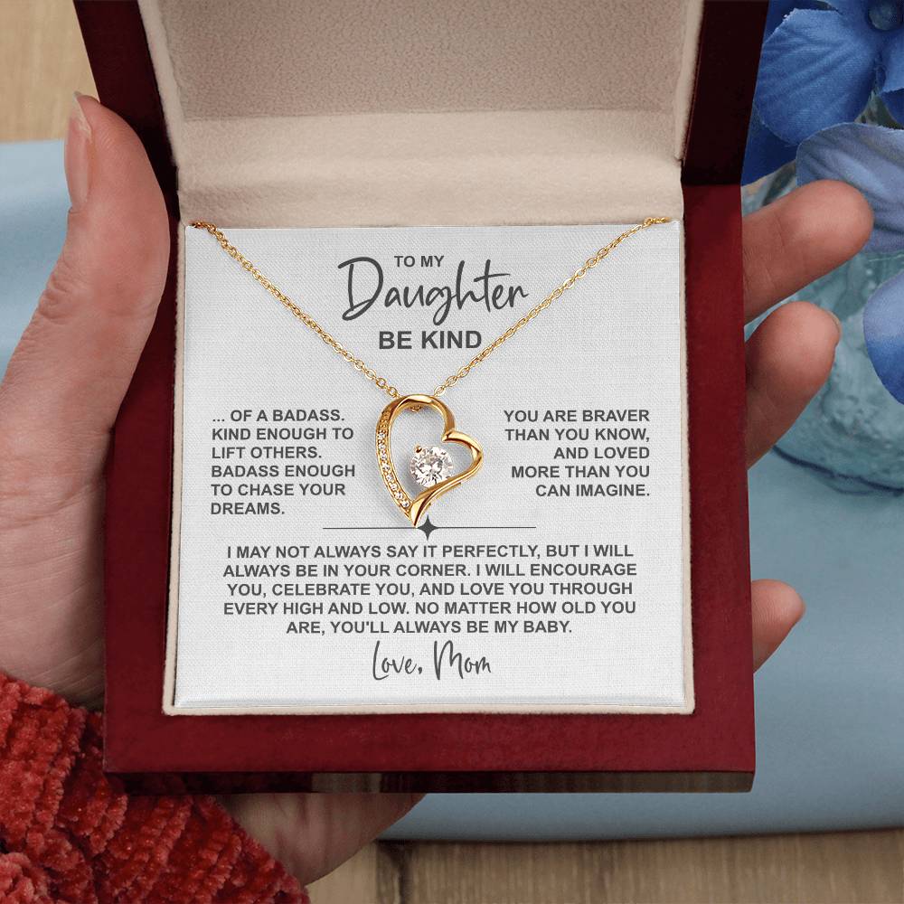 To My Daughter – Be Kind Heart Necklace From Mom (Be Kind Message Card) in 14K White Gold or 18K Gold Finish