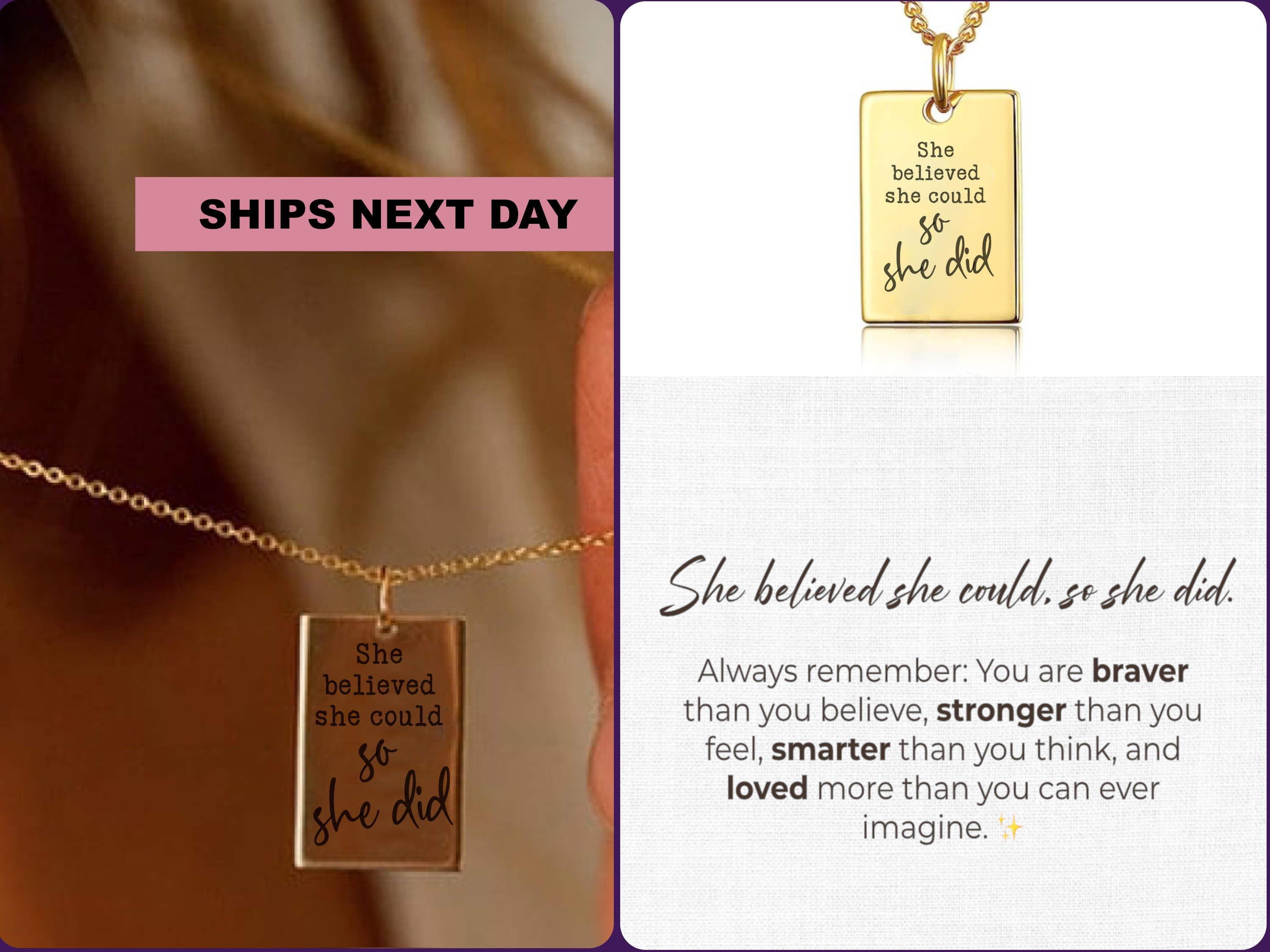 She Believed She Could So She Did Empowerment Necklace - Ideal Gift for Graduation, Achievement, Self-Love, Big Moments, Graduation jewelry